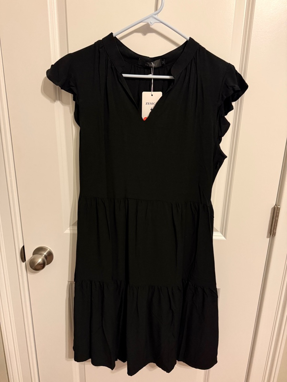 Zesica Black Tiered Flutter Sleeve Dress